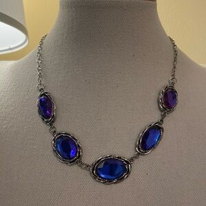 NWT Elegant Silver Necklace with Blue-Purple Oval and earrings